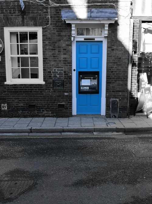 Blue door provides a little color in the dull world.
